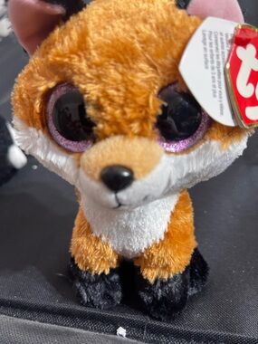 TY Orange and White Fox Plush with Purple Sparkly Eyes